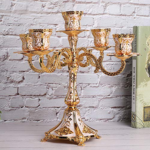 5 Arms Metal Candelabra, Gold Candlestick European Elegant Candle Holder Candle Stand Turkish Embossed Creative Candle Holders For Wedding Dining Table Christmas Party Home Decoration #TOP3