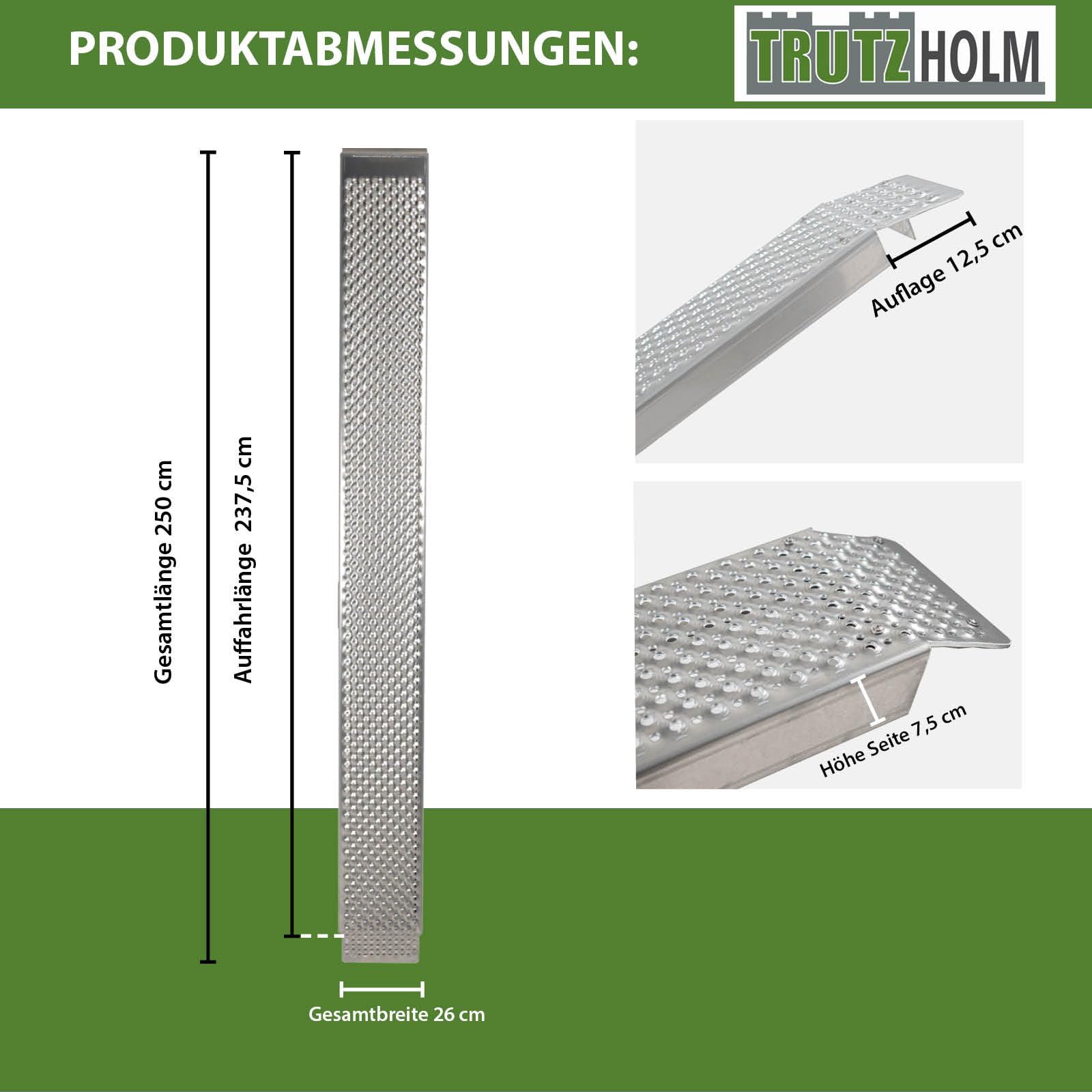 TRUTZHOLM 1 x Auffahrrampe 250 cm 500 kg Alu grau gebördelt Motorradrampe Verladerampe