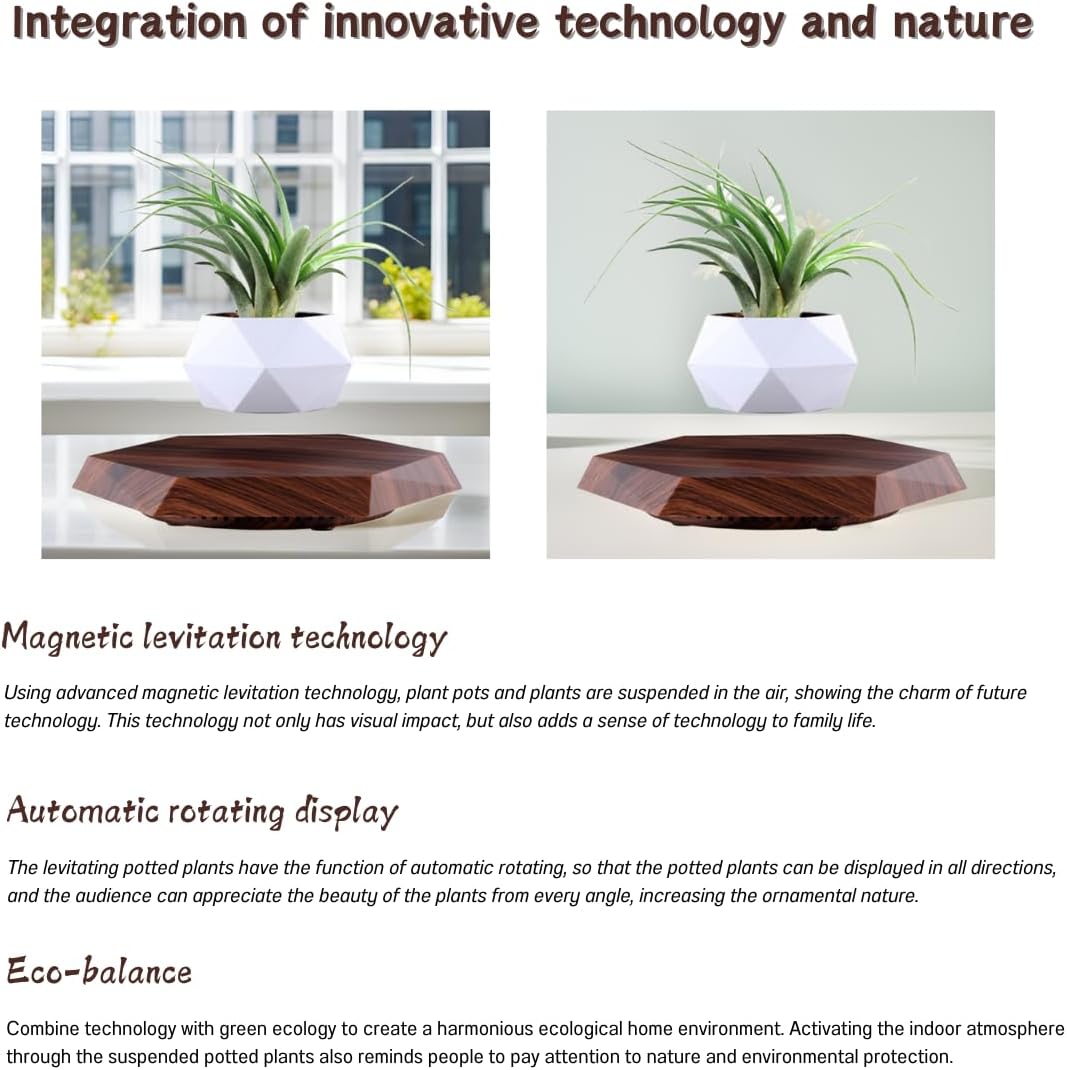 MOOCCI Floating Plant Pot Magnetic Levitating Plant Pot for Succulents, Air Bonsai and Fake Flowers and Plants, Home Office Desk Decor, Gift for Easter, Mother's, Father's Day (Brown)