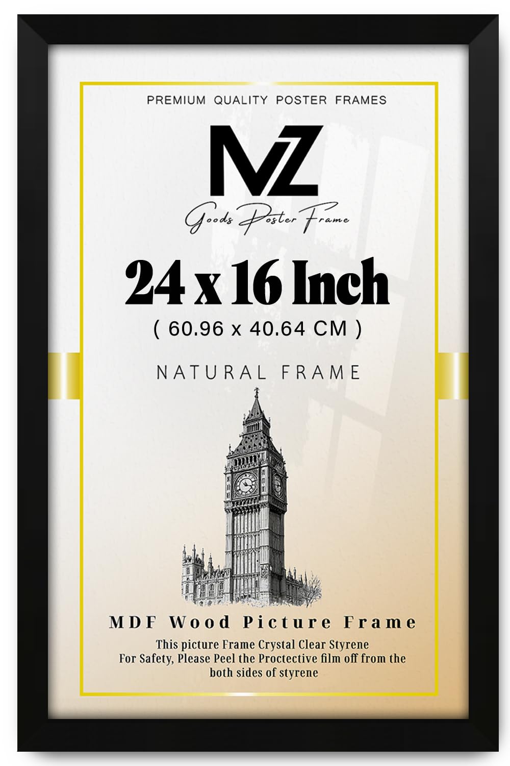 Mz Goods Matt Black | Mdf Wood Picture Frame (60.96 X 40.64 Cm) 16 X 24 Inch For Art, Room Interiors & Wall Décor, Elegant Finish, Secure Hooks For Easy Mounting [ ]