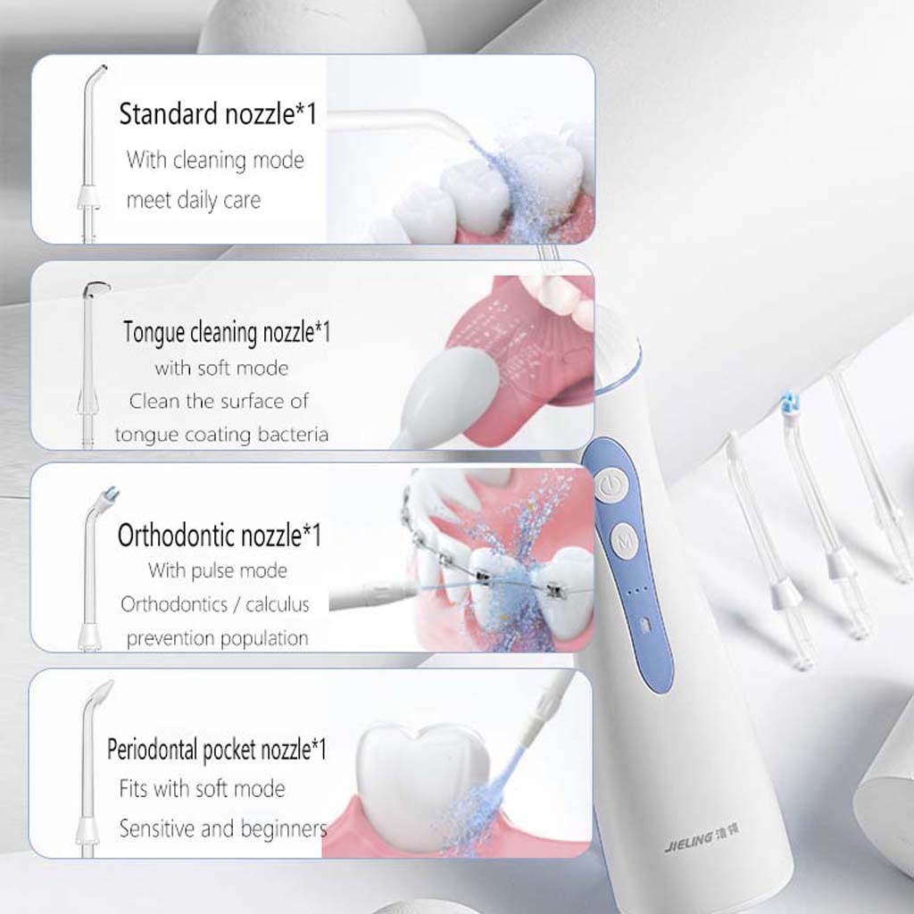 TJH Idropulsore per Denti Irrigatore Dentale Professionale USB Ricaricabile Ipx7 Impermeabile Potente Durata della Batteria Detergente per Denti d'Acqua per casa, Viaggi, Bretelle e Ponti Auto