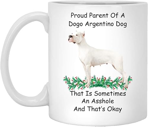 Funny Gifts Dogo Argentino White Proud Parent Christmas 2023 Gifts Taza de café blanca de 11 onzas