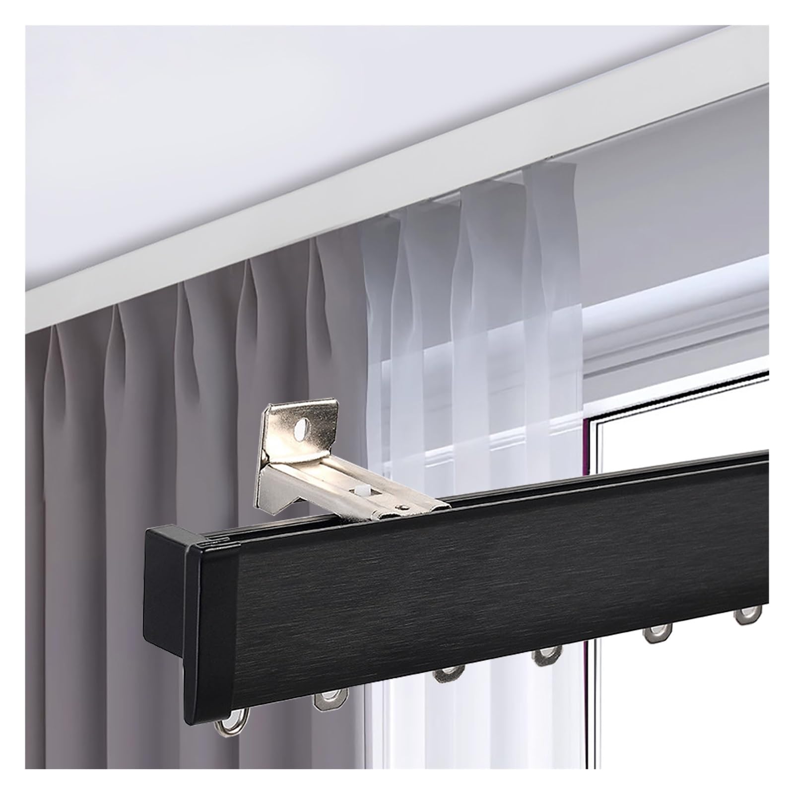 Aluminum Alloy Curtain Pelmet Panel with Track, Extra Long Window Cornice Box Decorative, Wall Mounting Blackout Valance Frame(Black,106.3in/270cm)