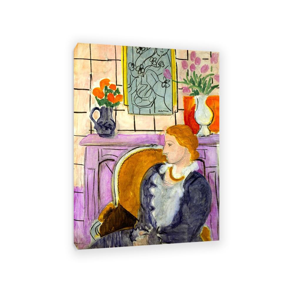 MYCGGDGH Henri Matisse Painting Reproduction Blue Dress in Ocher Armchair famous art poster Henri Matisse wall decor for bedroom Picture for living room Bathroom Office 85x60cm(33x24in) Frame