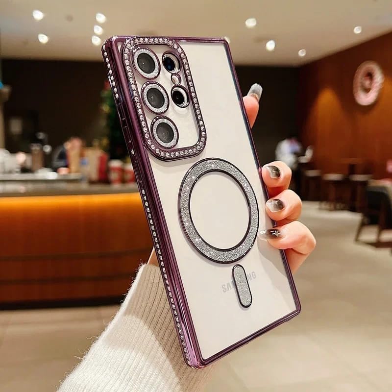 Image of for Samsung S26 Ultra 5G Glitter Case,Luxury Bling Rhinestone Diamond Plated Bumper Case,MagSafe, Sparkle Camera Lens Protection Clear Back Cover for Samsung S26 Ultra 5G (Purple)