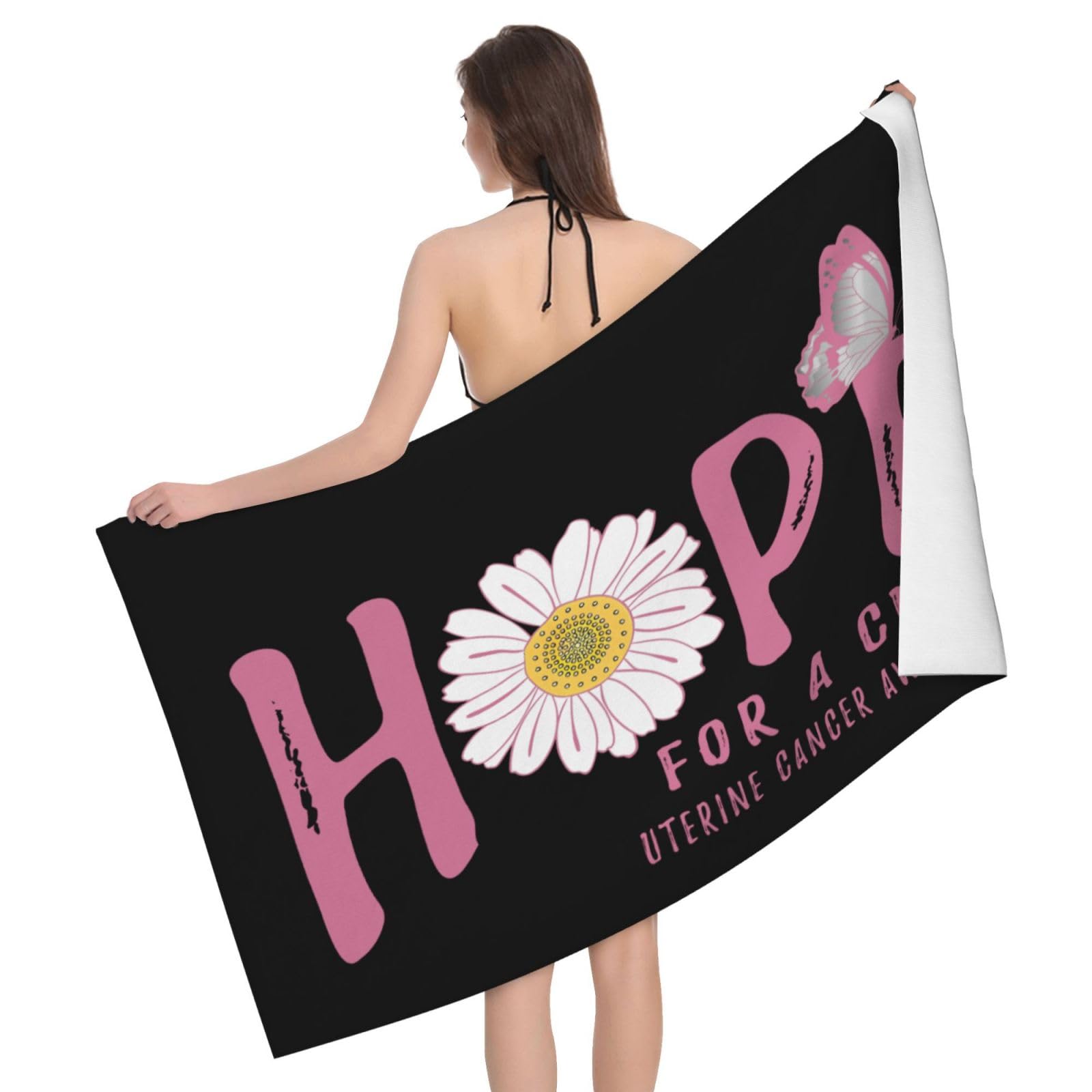 HLBSDM Microfiber Hope for A Cure Uterine Cancer Awareness Flower Beach Towel Quick Dry Soft Sand Free Beach Towels for Pool Swim Beach Lightweight Thin Towels