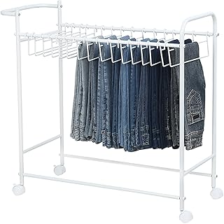 Serving Cart Trolley Wielofunkcyjne wózki jeansowe w organizerze szafy, metalowe spodnie wózek wieszak na spodnie z uchwytem do małej przestrzeni, pokoje w akademiku i sklep odzieżowy (kolor: Biały, rozmiar: 20 wieszaków)