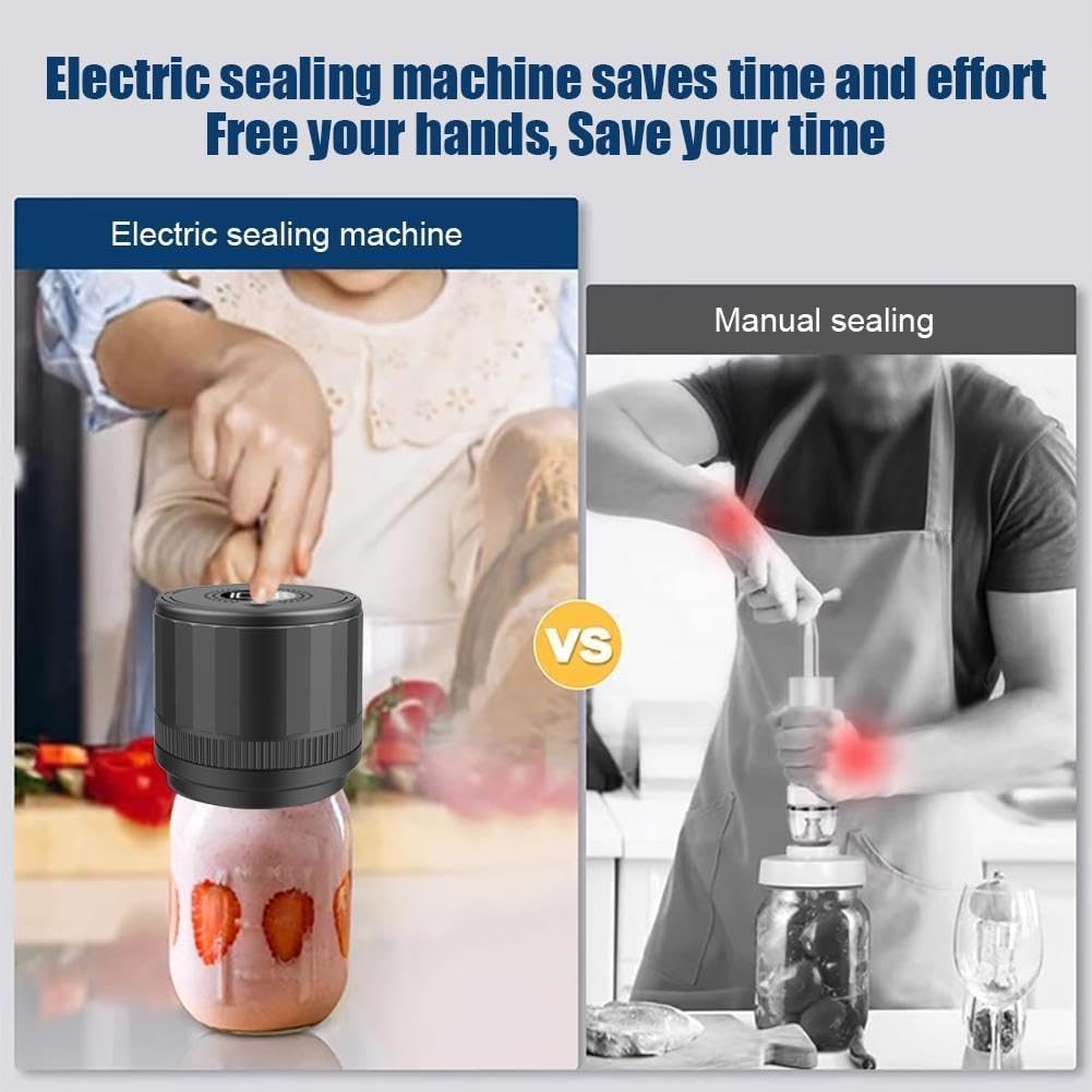 Sellador al vacío eléctrico de tarros de masón, sellador al vacío portátil con Pantalla LED, sellador de tarros de masón Recargable por USB para Boca Ancha y Boca Regular