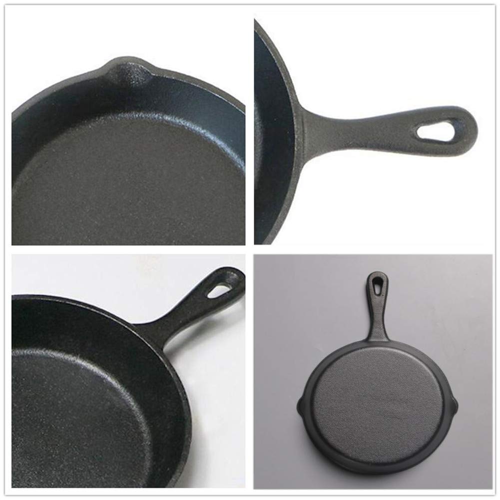 Set 4 Pezzi Padella Rotonda in Ghisa, 14 Cm + 16 Cm + 20 Cm + 26 Cm Cast Iron Skillet Antiaderente Nessun Rivestimento Pentole Sicure per Interni/Esterni