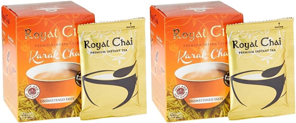 Royal Chai | Coffee Latte | Karak Coffee Unsweetened | Just Add Hot Water 10 Single Serving Sachets 140g Pack Of 5 Case