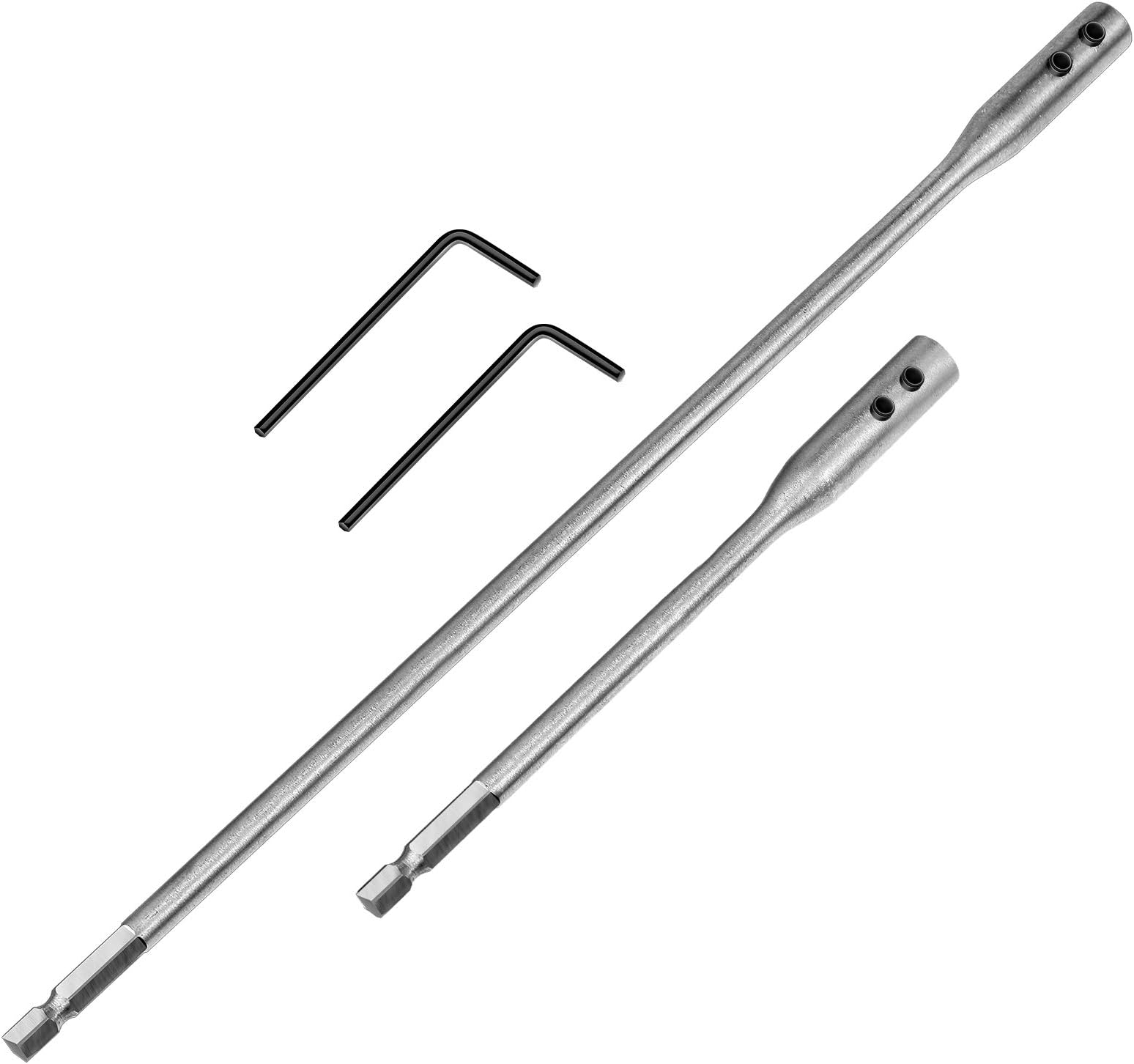Hotop 4 Pieces 1/4 Extension Drill Bit Set Wood Spade Drill Bit Extension, 6 and 12 Inches with 2 Pieces Key, Use with High-Carbon Steel Wood Spade