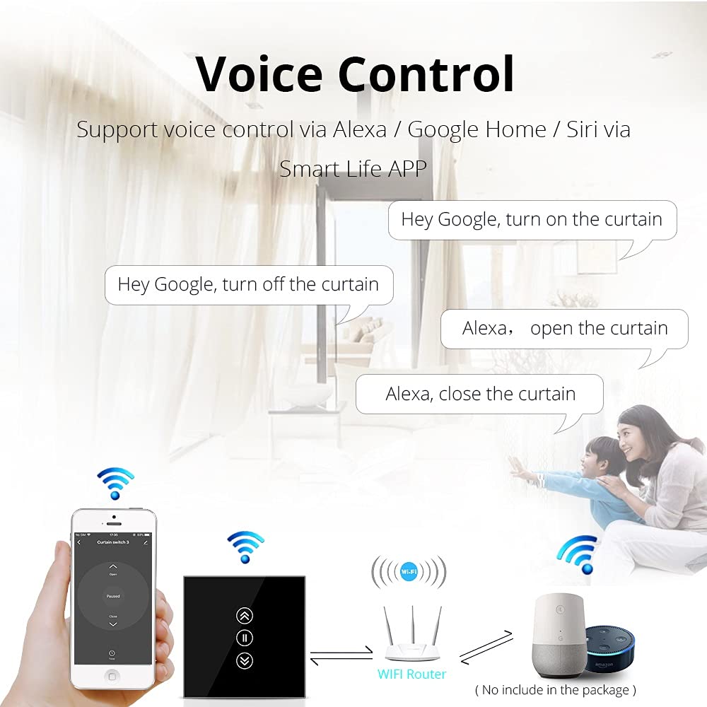 Interruttore tattile Interruttore a tenda intelligente con funzione limite SMART Smart Life Control Roller Stamines a rulli 110 V 220 V Nero Interruttore a Parete Intelligente (Colore: Nero)