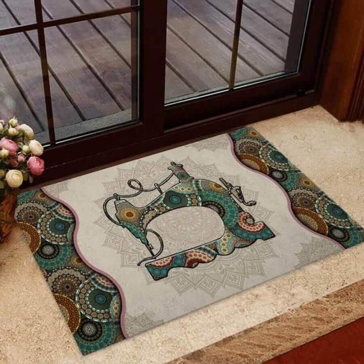 Front Door Mat Entrance Floor Mats A Fan of Sewing Mandala Design Welcome Doormat Non Slip Absorbent Bathroom Rugs Inside Floor Mats for Indoor/