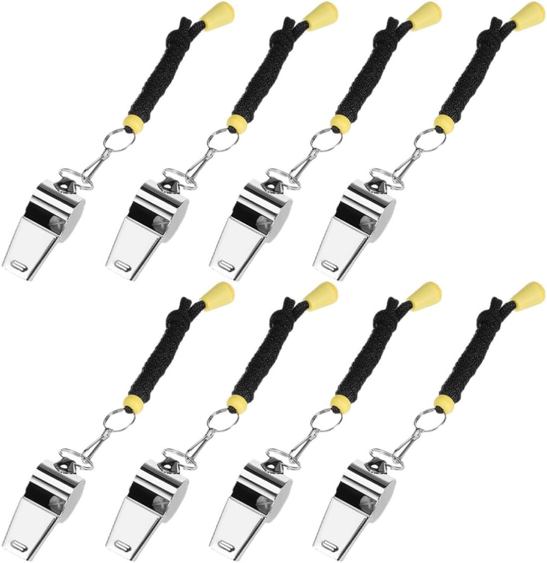 COHEALI Referee Whistle Loud Crisp Sound with Lanyard Stainless Steel 8pcs | Silver Finish, Wear Resistant Build, Emergency Signal Use, for Schools