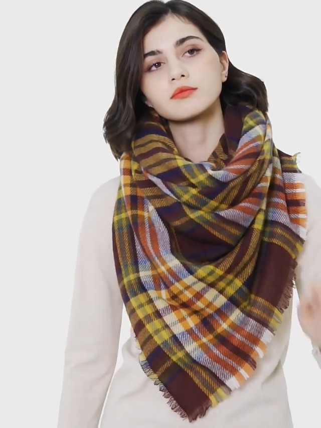 Poncho Plaid Glands FIFTHAVE Écharpe Châle Femme Cachemire