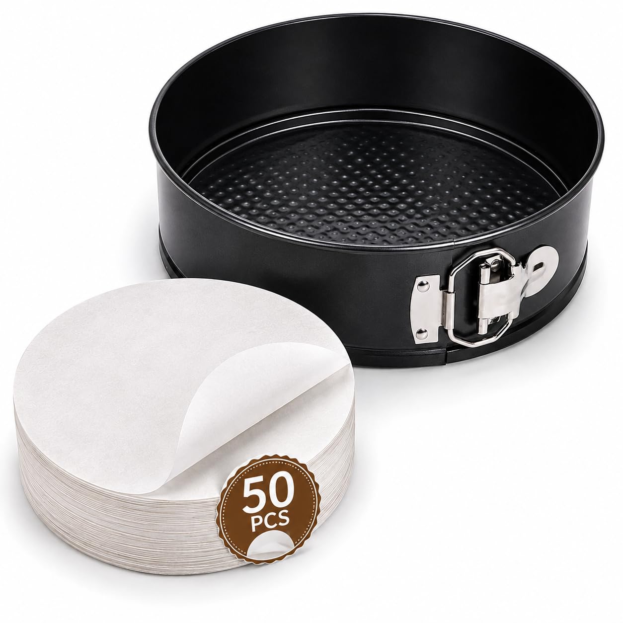 PureBake 22Cm Springform Pan Tin with 50pcs Parchment Paper Cheesecakes Baking Mold Round Leakproof Nonstick Removable Bottom Bakeware for Pie Cake Pizza and Quiches, Air Fryer, Oven, 232° Heat Safe-image-44