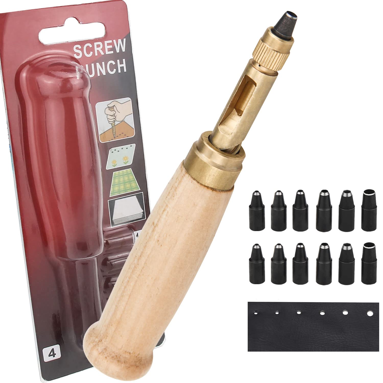 Buy 12Pcs Adjustable Japanese Screw Punch, Mellbree 6 Tip Sizes Manual Wood Handle Hole Punch