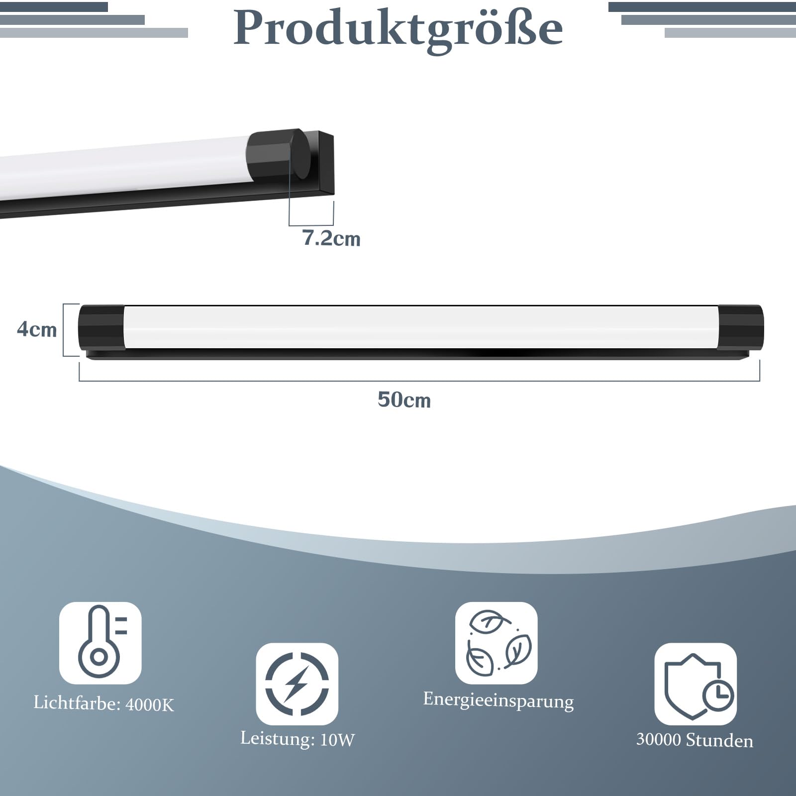 Homefire Lampada a LED per specchio da bagno 50cm 10W Lampada per | specchio da bagno Nero 4000K Impermeabile IP44 Lampe da parete moderna Applique per corridoio Soggiorno Armadio