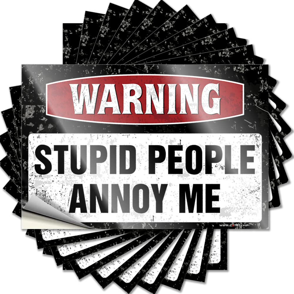 Hardhat Stickers and Decals Warning Stupid People Annoy Me Funny Sticker 10 Pcs Prank Stickers for Adults Man Cave Bar(6X9CM)