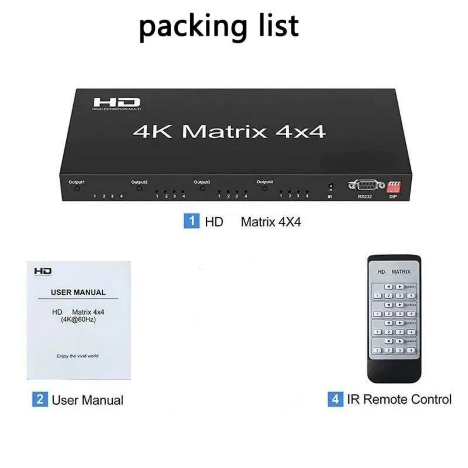 Selettore splitter switcher compatibile HDMI 4K 60Hz Matrix 4X4 2.0 Uso domestico | 4 in 4 out HDCP2.2 EDID RS232 for monitor TV PC