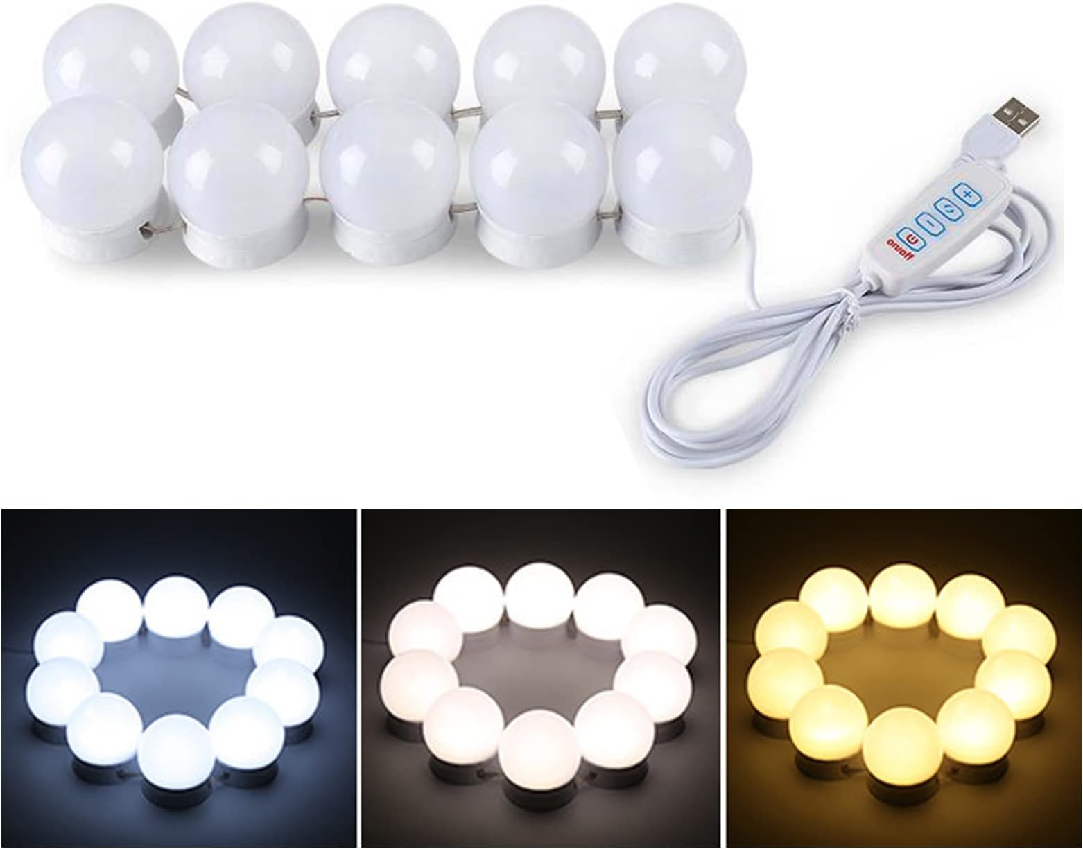 Beauenty Vanity Mirror LED Light Bulb,Mirror Lamp, Makeup Fill Light, Stick On Lights,USB Adjustable 3 Modes Colors and 10 Brightness, for Hotel Bedroom Bathroom Live Broadcasting Room Dresser (10)