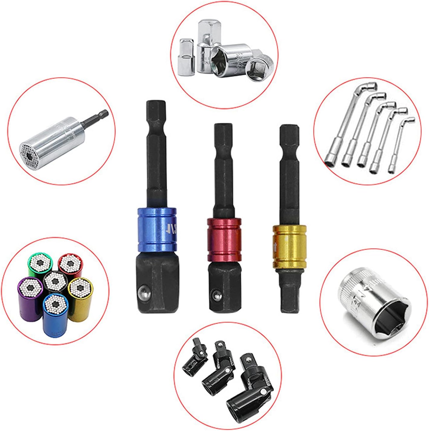 Impact Grade Socket Adapter 3 Pack Set, 1/4", 3/8", and 1/2" Drive, Socket to Drill Adpater for Impact Drivers, Turns Power Drill Into High Speed Nut Driver, Tools Gift for Men, DIYers