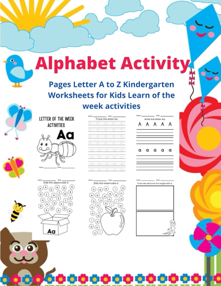 Alphabet Activity Pages Letter A to Z Kindergarten Worksheets for