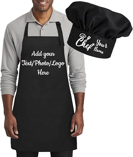 Party-rainday Juego de sombreros de delantal personalizado, delantales de cocina para hornear con bolsillo, delantal ajustable personalizado para
