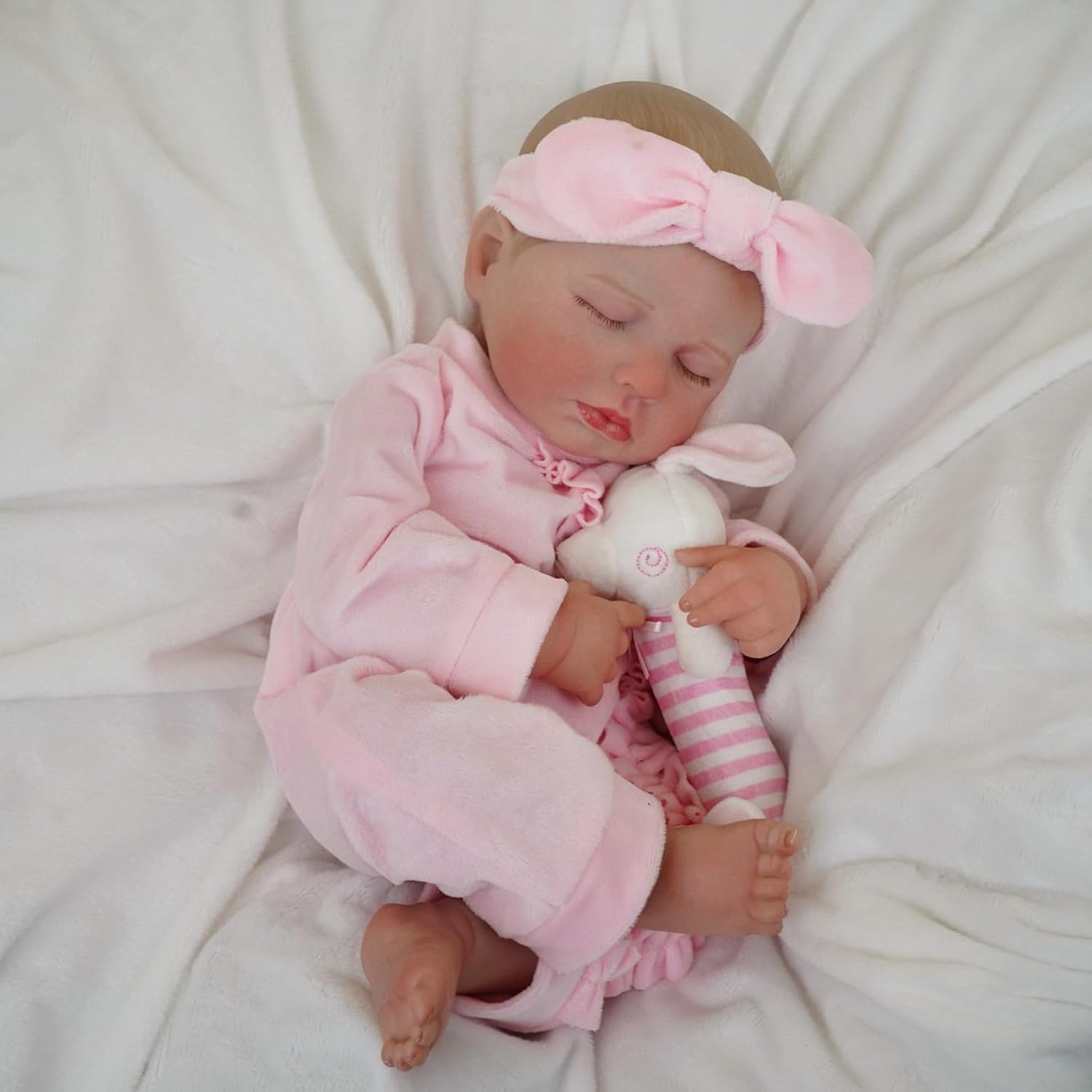 Brastoy Bebê Reborn Boneca Realista Corpo de Silicone Menina Original Pintado 48cm (Menina Dormindo)