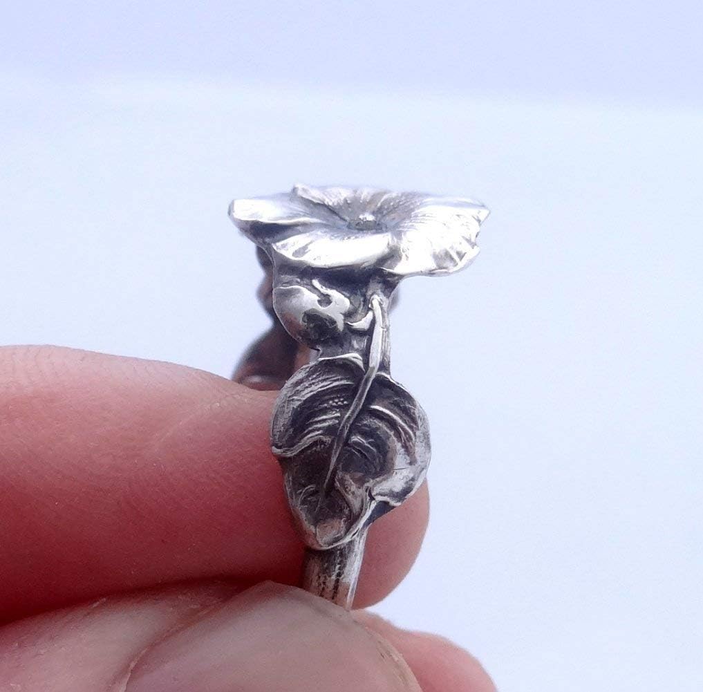 Sterling Silver Spoon Ring Hollyhock, Handmade floral Jewelry