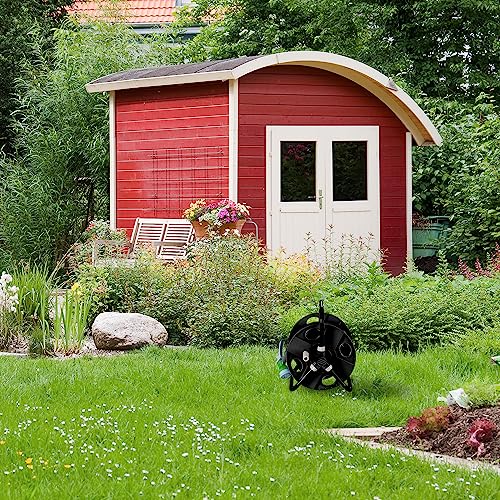 Relaxdays Schlauchtrommel, für 30 m 1/2 Schlauch, Stahl, Kunststoff, Schlauchhalter, HBT: 38 x 42 x 31 cm, schwarz-grau