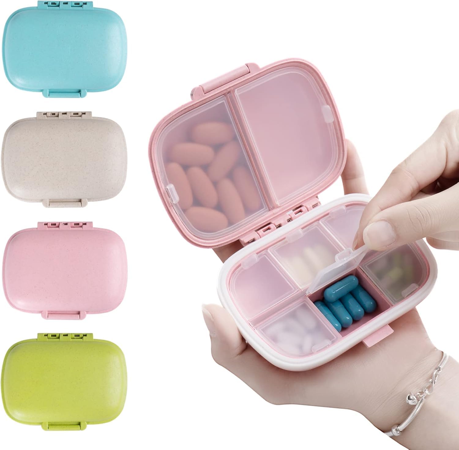 SADRUCHI 8-Compartments Travel Small Pill Organizer, Holder For Daily Vitamin, Tablets, Medicine, Capsules, Supplements, Portable Dispenser Box Sealed & Moisture-proof, Perfect Case For Outdoor Travel-image-47