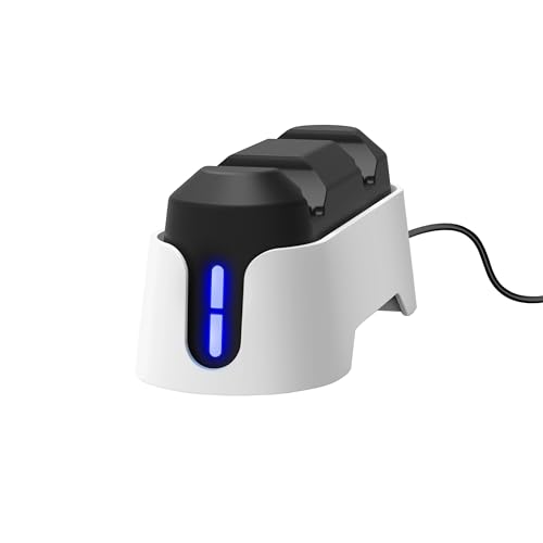 Trust Gaming GXT 228 Cargador Mando PS5 DualSense, Base de Carga para PlayStation 5, Estación de Carga Dual con Indicatores LED, Diseño Vertical, Cable USB-C Incluido, Blanco