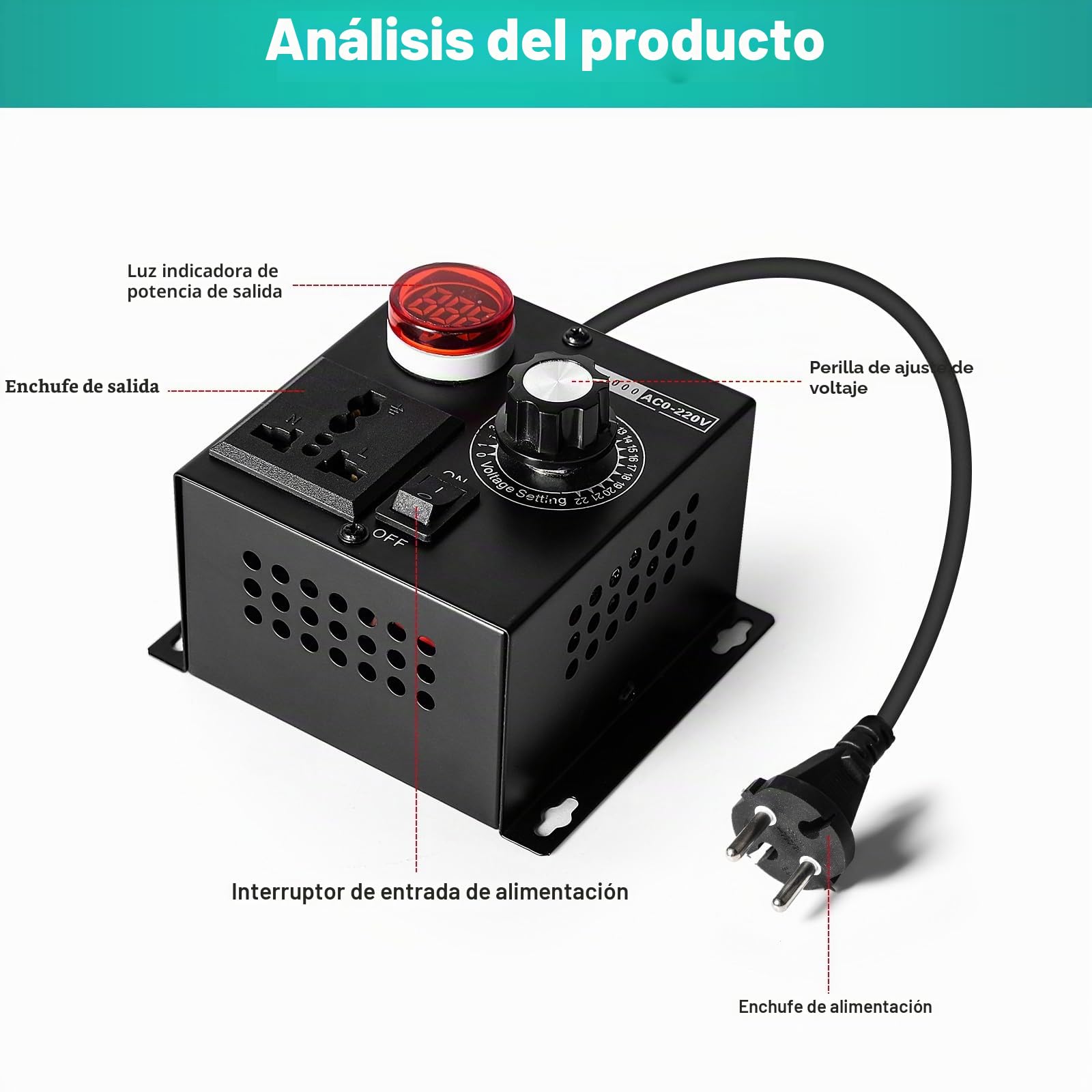 DEWIN Regulador de Voltaje 220V AC Regulador de Velocidad Ajustable 5000W SCR Controlador de Velocidad de Ventilador Multifuncional Reductor de Velocidad, Temperatura y Luz (EU Plug)