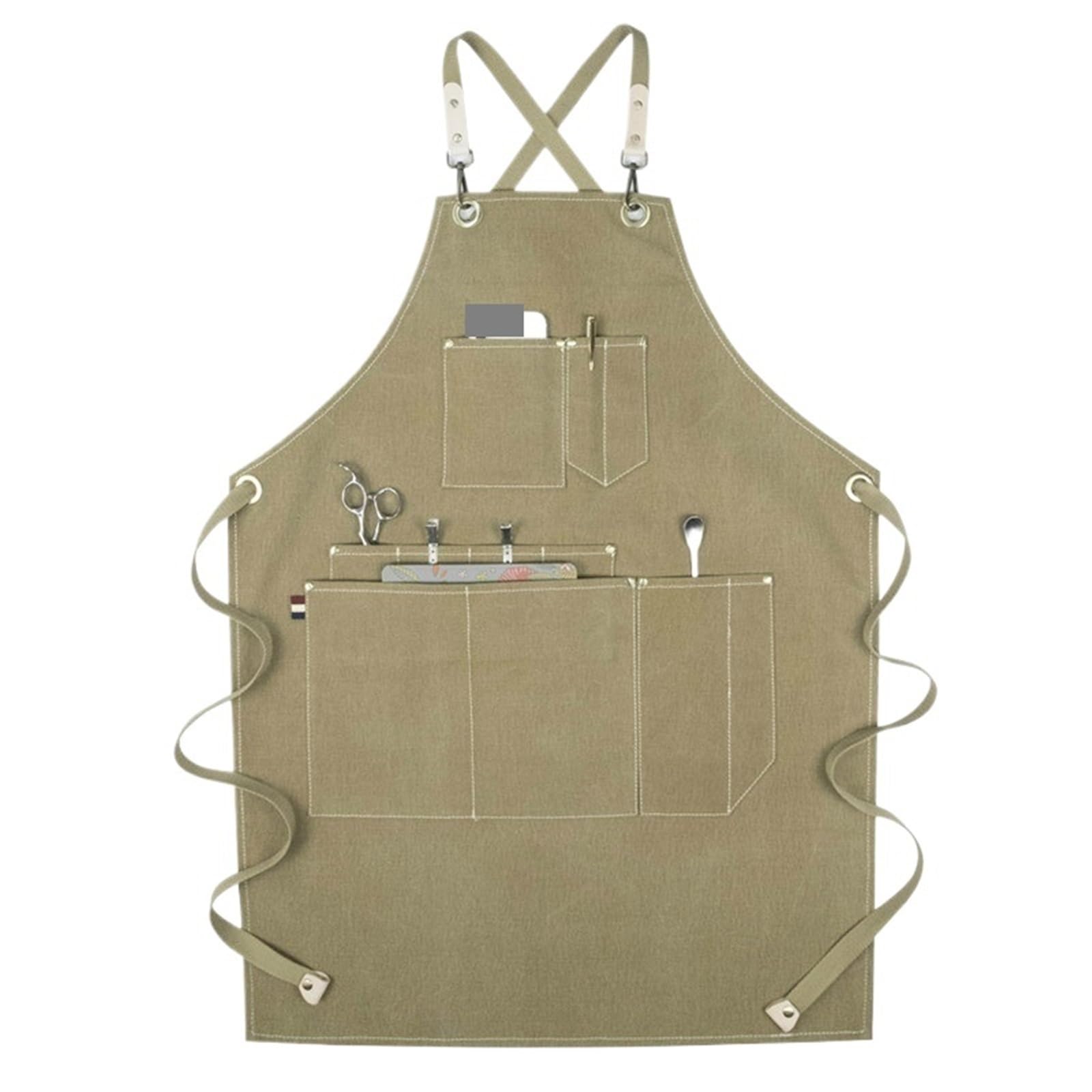 Delantal de cocina unisex con pechera lona ajustable for hombre y mujer, bolsillos for herramientas para Soldadura, Herrero