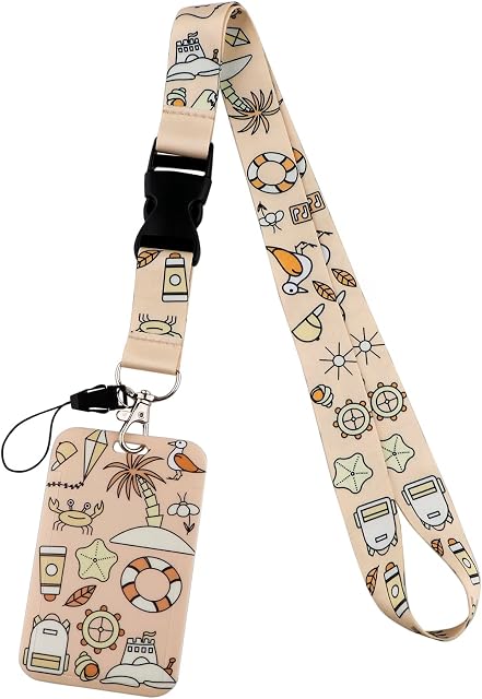 Juanooo Cruise Key Lanyard ID Holder for Ship Card Cute Golden Beach Badge Card Lanyard for Women Men Girls