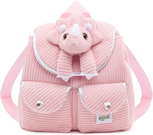 Naturally KIDS Mini mochila de dinosaurio mochila muy pequeña para niñas y niños juguetes de dinosaurio para niños de 3 a 5 años mochila rosa