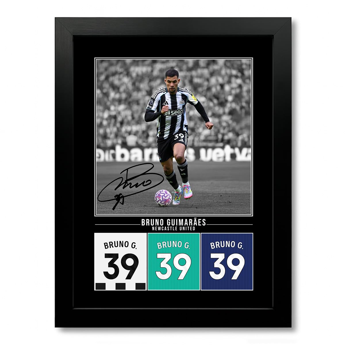 Mounted Gifts Trading A4 Framed Poster Black Bruno Guimarães Newcastle United Signed Photo Poster Print Picture Display Framed Autograph Memorabilia For Football Fans Gift Brazil (A4 Framed Poster Black)