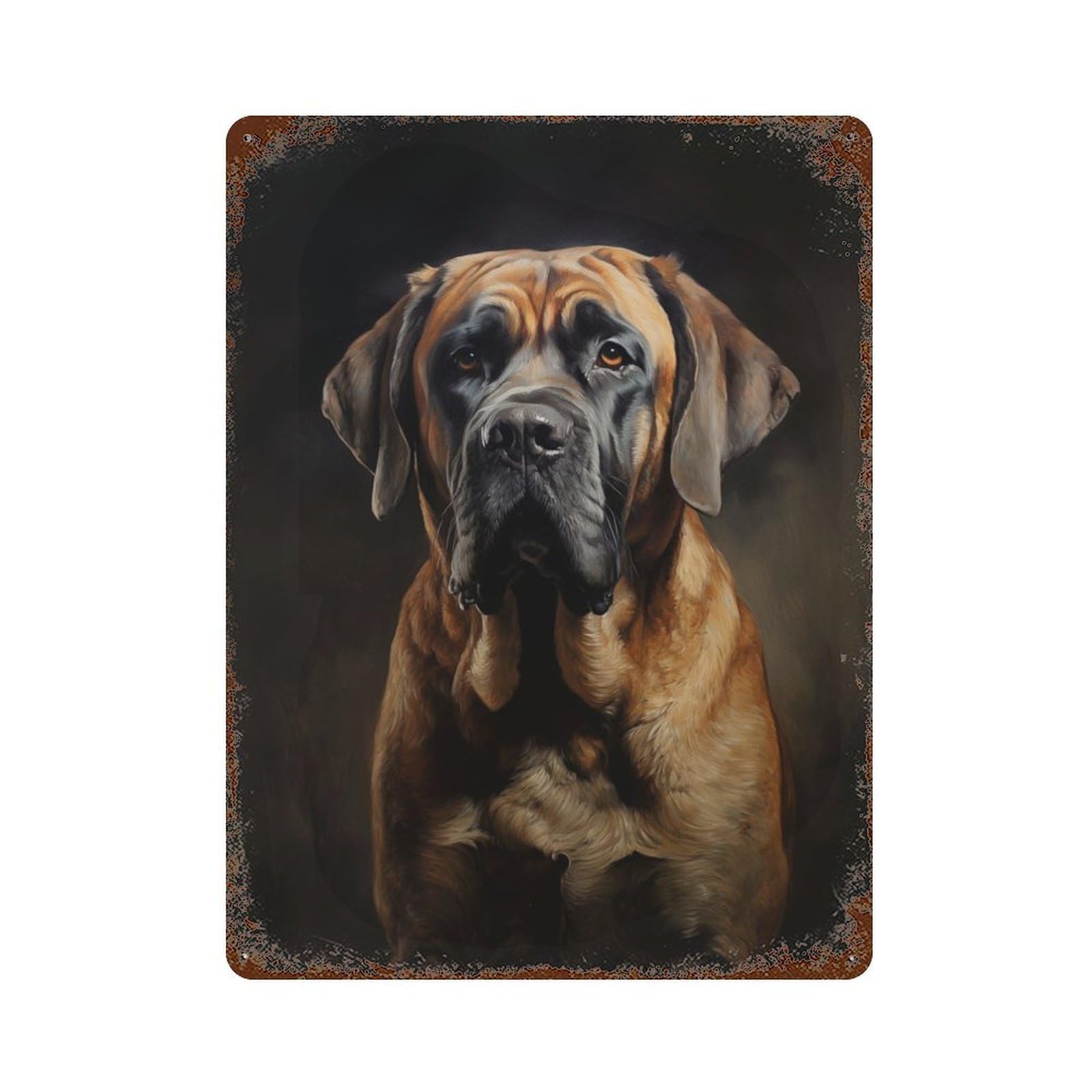 Rusty Metal Tin Sign English Mastiff 15.7"x11.8", Industrial Home Decor for Patio, Garden Room And Bar Decor