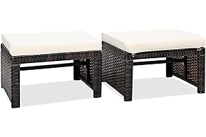 RELAX4LIFE Wicker Ottoman, 2-Piece Outdoor Set