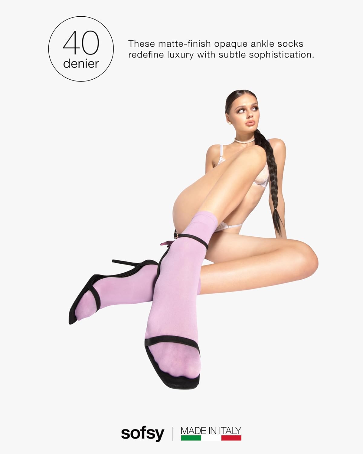 sofsy Italian High-Fashioned Ankle Socks - 40 Den Semi Sheer Nylon Stockings for Women | Durable, Soft, Low-Cut Design - Image 5