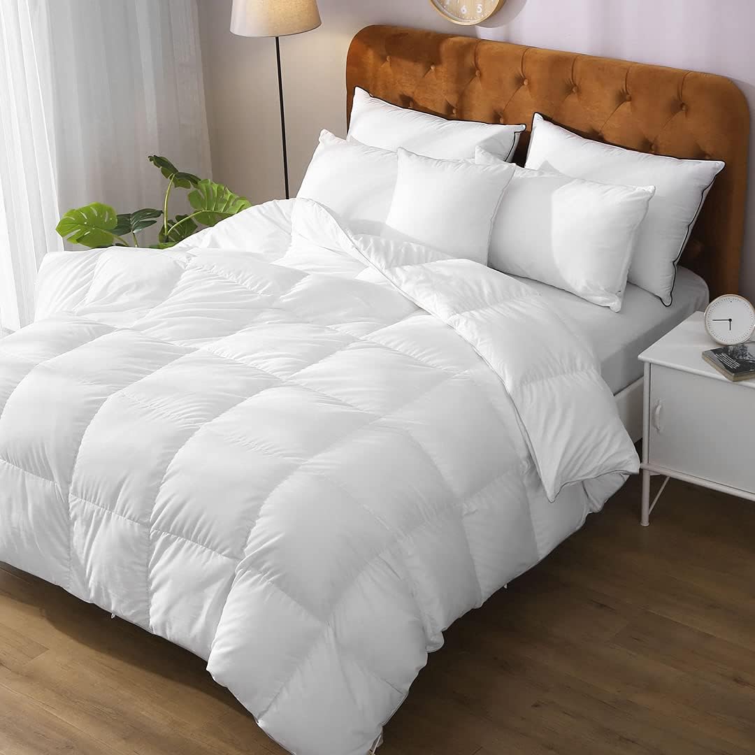 All Season King Size Goose Down Comforter, High Fluffy Medium Warmth Feathers Down Comforter, Ultra-Soft 750 Fill Power Duvet Insert, Hotel Collection Comforter 52oz (106x90, White)