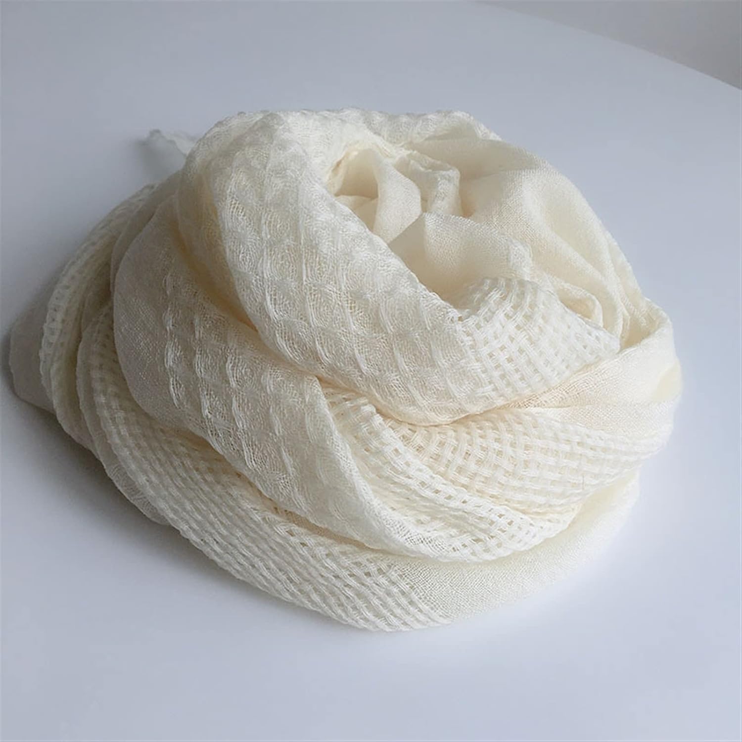 White 80 Counts Wool Scarf for Women Autumn Winter 100% Handmade Wool Scarves Warm Lightweight Shawl, 210x73cm (Color : Beige, Size : 210x73cm)