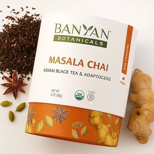 Banyan Botanicals Masala Chai - Té orgánico Masala Chai con té negro Assam y hierbas adaptogénicas - Té moderadamente cafeinado para una energía