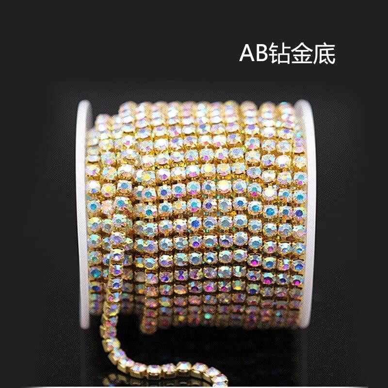 1.5Mm 2.7Meter Gold/Silver Shiny Nail Rhinestone Chain Ab Color Chain Nail Ornament DIY Manicure Nail Jewelry 3D Gem Crafts