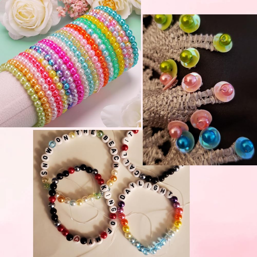 1 Box 1400Pcs 28 Colors Plastic Pearl Beads 6MM Multicolor Pearl Beads Small Loose Acrylic Round Ball Smooth Shiny Satin Spacers for Jewelry Making Findings Crafts DIY Bracelets Necklaces