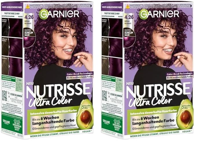 Garnier Nutrisse Farbsensation Intensive Dauerhafte Haarfarbe 4.26 Ultra Violett mit spezieller Reflex-Boost-Technologie (Packung mit 2)
