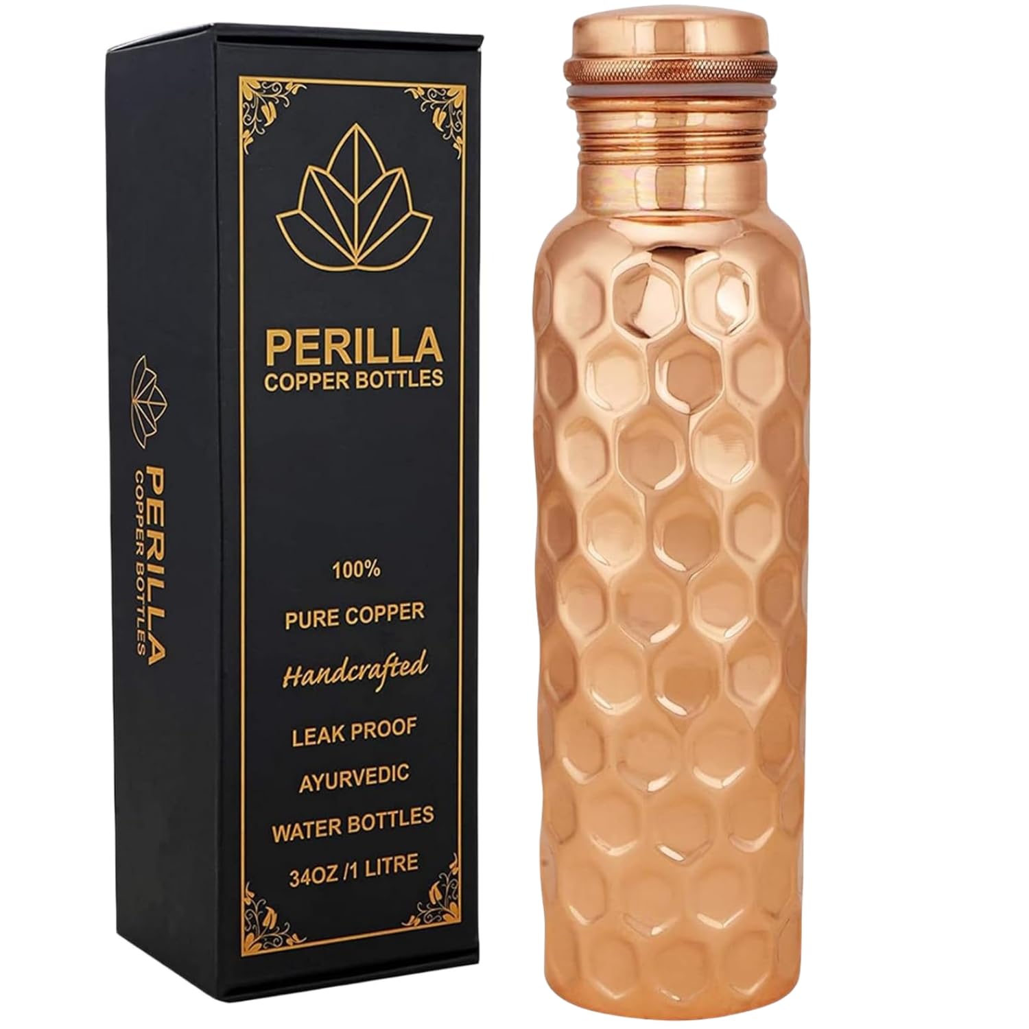 Kupfer-Wasserflasche Von Perilla Home – 100% Reines Kupfer, Auslaufsicher – Für Gesundes Trinken, Yoga & Fitness