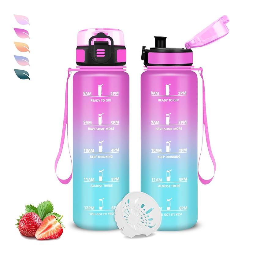 Borraccia 0,5 litri, Borraccia Motivazionale, Senza Perdite, Facile Da Trasportare, Bottiglia Orari, Bottiglia Graduata, Facile Da Pulire, Per Yoga, Fitness, Campeggio, Bambina, Scuola