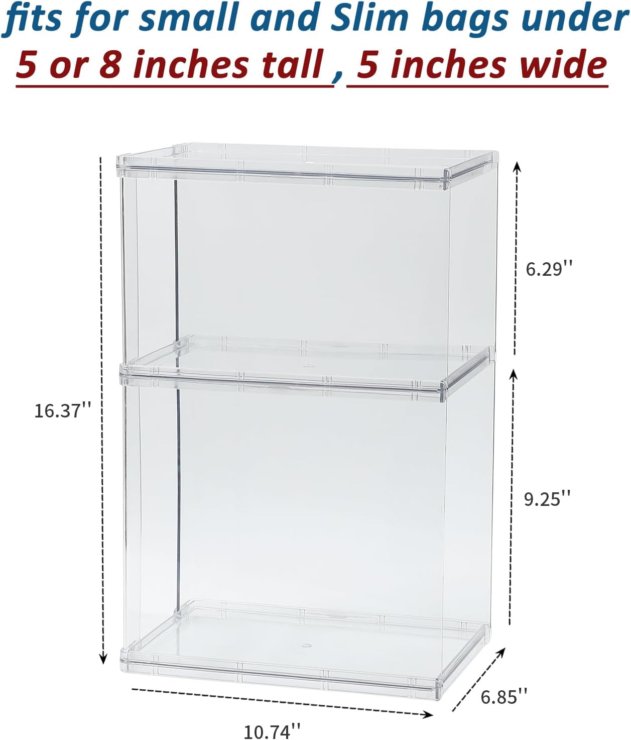 4 Pack Stackable Closet Organizers and Storage Shelves for Small Purses, Handbags, Clear Display Rack for Bathroom, Bedroom and Living Room, Plastic High Heels Holder (Short/Tall)